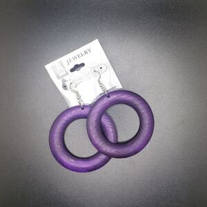 𝅺purple earrings hollowed out boho wood circle earrings